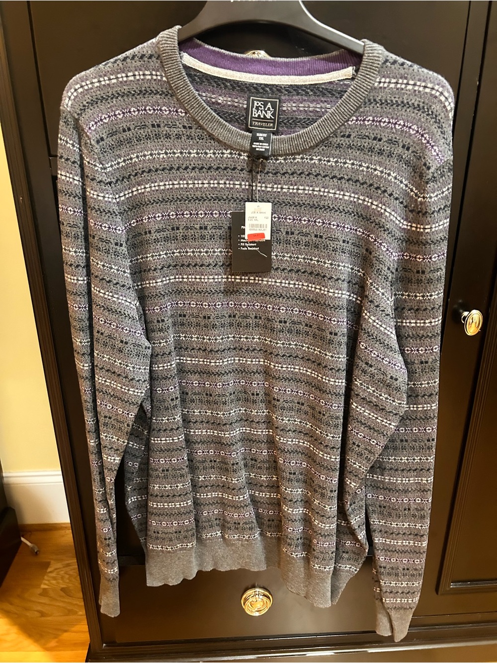 Joseph A Gray Crewneck Sweater with Purple Accents